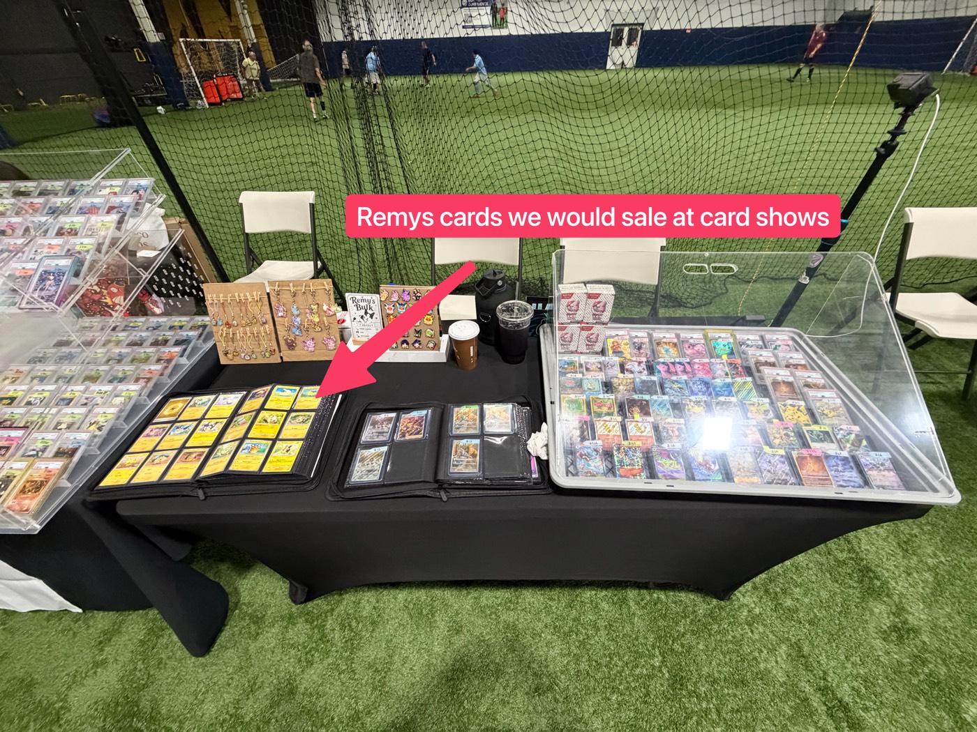 Remy's cards laid out for sale at a card show