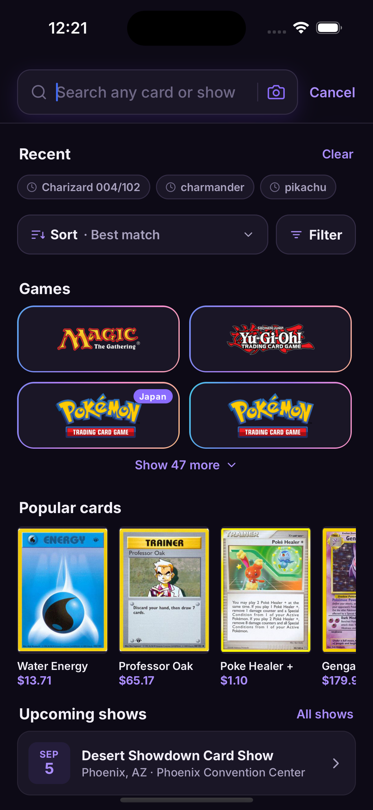 Searching cards across Pokémon, Magic and Yu-Gi-Oh